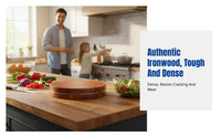 Durable Ironwood Chopping Board, Anti-Crack, Round Wooden Butcher Block, Double-Sided, Kitchen