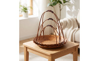 3 Pieces Natural Bamboo Basket with Arched Handle Artisan-Made Serving Tray with Handle Rustic Woven Basket Tray Portable for Hosts, Tea Service, Tabletop Display, Coffee Table