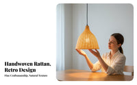 Vintage Design Woven Rattan Hanging Light Natural Material Rattan Lamp Shade Elegant Design Rustic Wicker Lampshade Easy to Clean for Restaurant Owners, Interior Designers, Homeowners, Dining Room, Guesthouse, Cafe, Bohemian Themed Parties