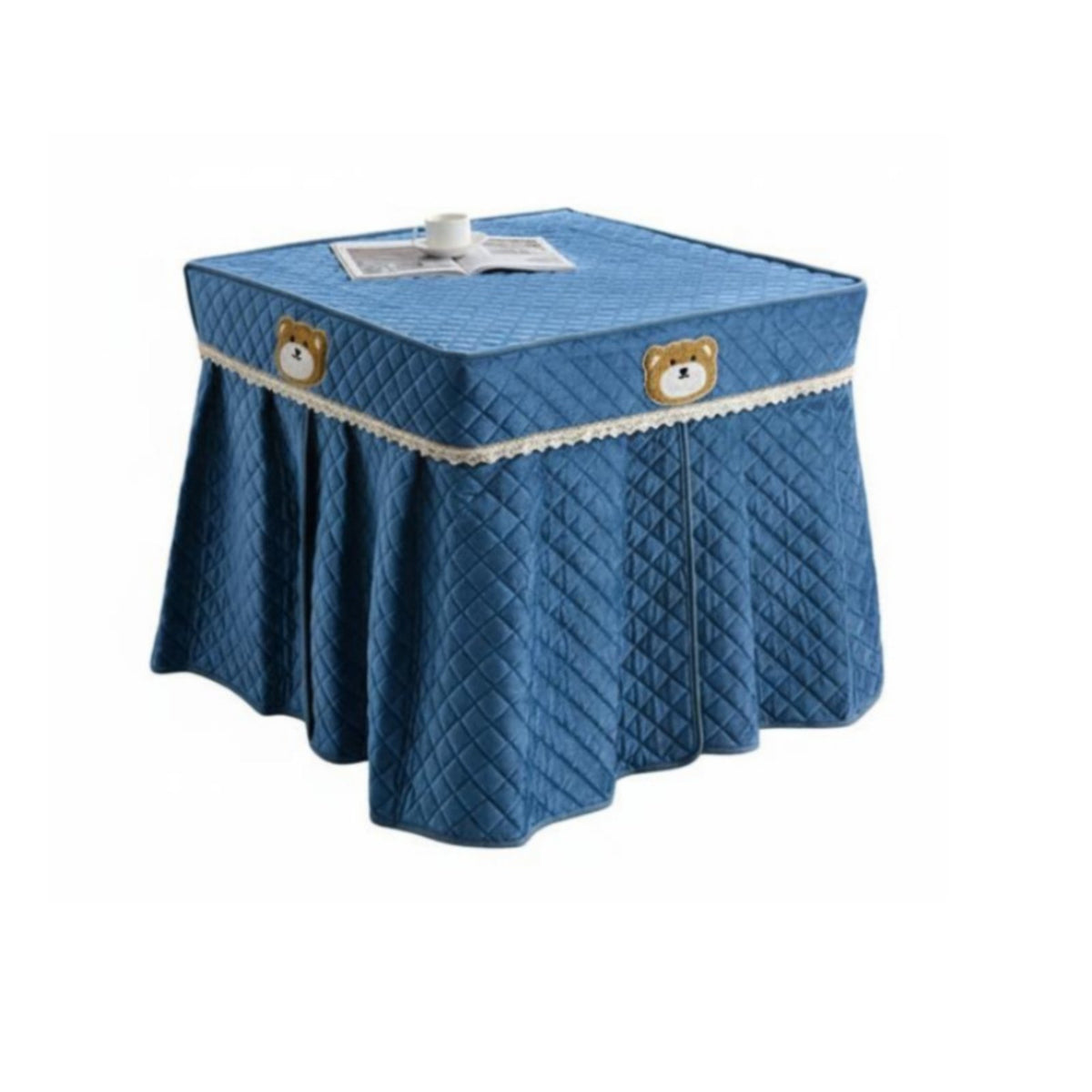 High-Density Velvet Square Heating Table Cover Machine Washable Padded Winter Table Skirt Lace Trim for Seniors, Adults, Bedroom, Bay Window
