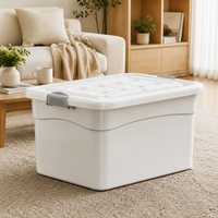 Wheeled Storage Box, Large 40-50L Heavy Duty Storage Box with Lid, White Tool for Bedroom & Laundry, 47.5x35x28cm
