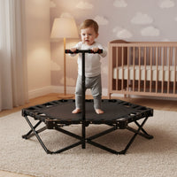 Adjustable Handlebar Foldable Mini Trampoline Stable Design Indoor Rebounder with Handle Space Saving Fitness Equipment Low Effect for Adults