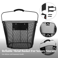 Built-in Handle Quick Release Bike Basket Easy Installation Detachable Metal Mesh Basket Lightweight for Commuters, Shoppers, Market Trips