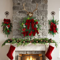 Christmas Wine Red Flocked Red Berry Hanging Tree Simulation Wreath Door Decoration