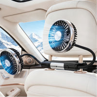 USB Powered Dual Head Car Fan 3-Speed Dual Head Rear Seat Fan 12V Adjustable for Drivers, Road Trips, Truck