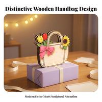 Dark Brown Outline Home Decor Pink Bow Layered Wooden Handbag Wooden Handbag Decoration