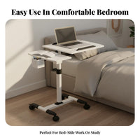 Multi-Functional Overbed Laptop Table Locking Casters Rolling Laptop Desk Versatile Use Overbed Table with Wheels Anti-Slip Baffle for Students, Telecommuting Workers, Seniors, Bedroom, Dorm Room, Study