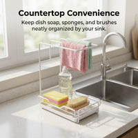 Bathroom Sink and Organizer for Dishwashing Area, Carbon Steel Wall Mounted Kitchen Rag Holder No Drill for Home Cooks