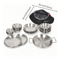 18 Pieces Thickened Camping Set with Storage Bag Brushed Camping Tableware Set Easy to Clean Mess Kit with Travel Case Rust-Resistant for Backpackers