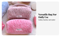 Handmade Leopard Print Makeup Bag Soft Furry Texture Puffy Makeup Bag Large Capacity for Women, Travelers