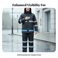 Reflective Rain Suit High Visibility Rain Jacket and Pants Breathable Material Reflective Waterproof Suit for Men, Motorcycling, Hiking, Camping