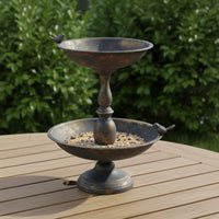 Double Tray Bird Feeder Sturdy Base Antique Gilded Avian Feeder Weatherproof Garden Decor for Yard
