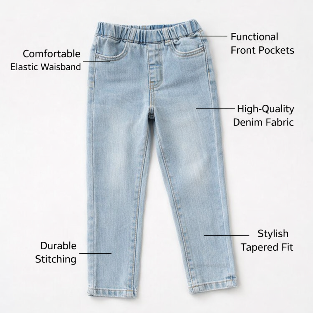 Kids High Rise Cropped Jeans for Girls with Elastic Waist, 95% Trousers for Casual Wear, Comfortable for Spring