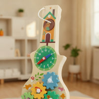 Wooden Busy Board with Clock Educational Violin Busy Board Sensory Learning Activity Child-Led Toy Fine Motor for Toddlers