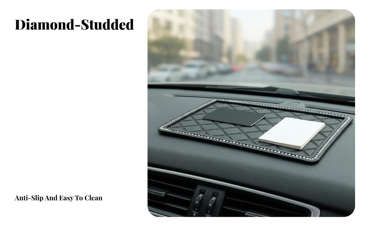 Rhinestone Car Dashboard Mat Easy Installation Rhinestone Dashboard Mat Washable Sparkling Anti-Slip Pad for Drivers, Women, Center Console, Trucks