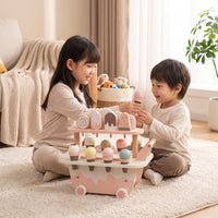 Toy Ice Cream Cart Pastel Wooden Play Cart with Desserts Sturdy Pretend Play Dessert Stand for Kids