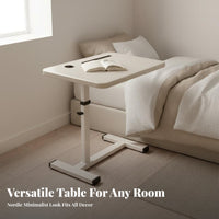 Space Saving Adjustable Height Rolling Desk Sturdy Steel Frame Adjustable Overbed Table Quiet Concealed Casters Mobile Laptop Stand Tilting Tabletop for Students, Home Workers, Apartment Dwellers, Bedroom, Small Areas, Dorm Room, Hospital