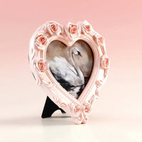 Ornate Heart-Shaped Picture Frame Rose-Relief Picture Frame with Easel Stand Vintage-Style Tabletop for Anniversary, Wedding