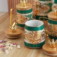7 Pieces Food Container with Stand Crackle-Glazed Ceramic Jar with Wood Lid Easy to Wipeable Ceramic Container for Pantry