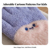 Cold-Proof children's Five-Finger Gloves Soft and Comfortable Cartoon Face Warm Gloves Elastic Fit for Boys, Girls, Cycling, Playing, Hiking
