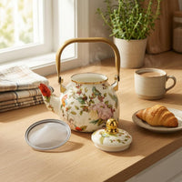 Lidded Enamel Teapot Arched Handle Tea Infuser Pot Glossy