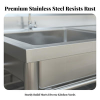 Standing Stainless Steel Sink Heavy Duty Commercial Kitchen Sink with Stand Rust Resistant Stainless Steel Wash Basin with Shelf for Garage, Garden