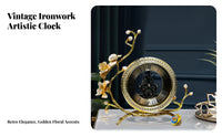 Ornate Gear Clock Metal Construction Vintage Skeleton Clock Glass Dial Cover for Mantelpiece, Entryway Console, Bookshelf