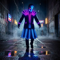 Rechargeable LED Performance Costume with Skull Helmet Futuristic LED Costume Illuminated Light-up Outfit for Performers, Cosplayers
