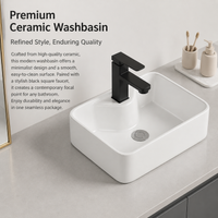 White Ceramic Bathroom Sink, Rectangular Countertop Lavabo Salle de Bain Ceramique, 13cm Deep Vessel Sink with Faucet & Drain