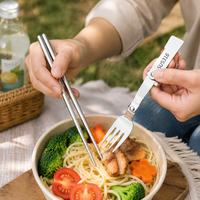 Portable Cutlery Set, Spoon & Fork, 316 Stainless Steel, Foldable, 3-Piece Set, for Bento, Camping, Hiking, Travel