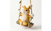 Outdoor Hanging Rabbit Ornament Easy to Hang Rabbit on Swing Resin Bunny Swing Statue Hand-Painted for Homeowners
