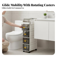 Narrow profile Rolling storage rack Saving Mobile Shelving Drawer & design for home-dwellers