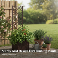 Supports Climbing Plants Planter Box with Trellis Deepened Design Rattan Design Garden Planter Drainage Holes Elevated Vegetable Container Weather Resistant for Homeowners, Apartment Dwellers, Patio, Balcony, Rooftop, Indoor