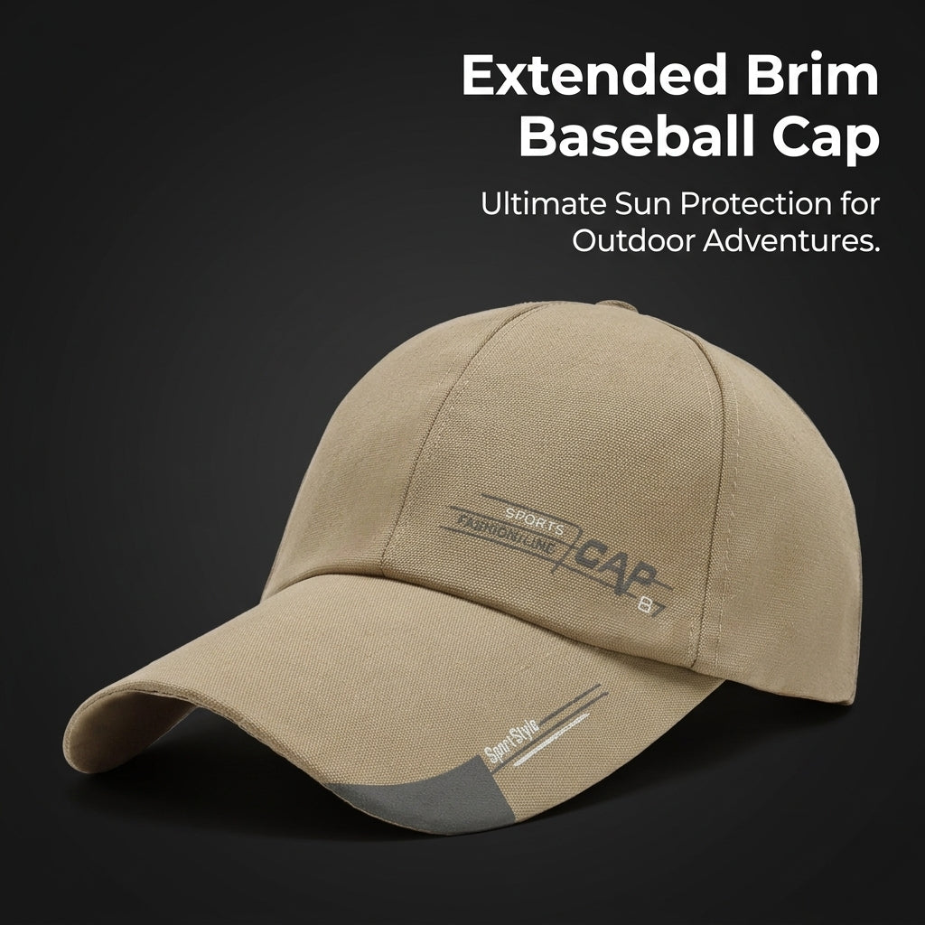 Sports Fan Baseball Cap for Men with Extended Visor, Round Crown Outdoor Fishing Hat, Adjustable Protection for Hiking Travel