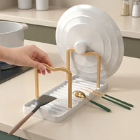 Space Aluminum Pot Lid Holder, Double-Sided Kitchen Utensil Holder for Countertop, Space-Saving Pot Lid Organizer, 12.5x13.9x18.5cm