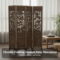 Chinese Design Folding Screen Foldable Hollow-out Folding Screen Portable Antique Wooden Partition for Homeowners, Bedroom, Tea House