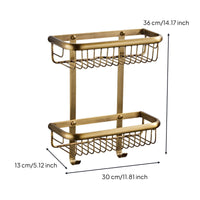 2-Tier Shelf with Hooks Vintage Wire Wall Basket Washroom Shelf with Hooks for Utility Room