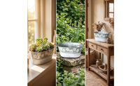 Galvanized Iron Planter with Handles Rustic Oval Metal Planter Embossed Floral Metal Plant Pot with Handles for Balcony