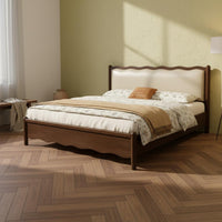 Solid Wood Bed Retro Style Storage Headboard Bed Easy to Clean for Guest Room