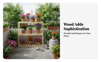 Solid Wood Wooden Plant Stand Space Saving Multi-Tier Flower Shelf Slatted Shelves Floor Standing Plant Rack Sturdy for Apartment Dwellers, Homeowners, Decorators, Windowsill, Living Room, Sunroom, Bedroom