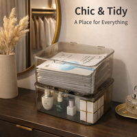 Acrylic Makeup Organizer Storage Box, Stackable Drawer Style with Lid, Desk Cabinet Clear Cosmetic for Vanity