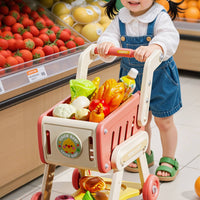 Push-Along Toy Shopping Cart with Food Role-Playing Kids Grocery Cart with Play Food Stable Imaginative for Toddlers, Children, Playroom, Home, Nursery