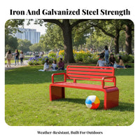 Wrought Iron Backrest Stool With Armrests Outdoor Bench Rust-Resistant Outdoor Furniture for Homeowners, Gardeners, Courtyard, Backyard, Public Areas