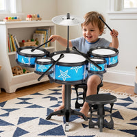 Kids' 5-Piece Drum Set with Stool and Guitar, Educational Jazz Drum Kit Toy for Toddlers