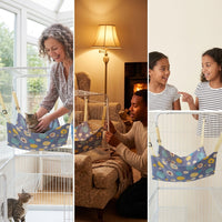Hanging Cat Bed and Reversible Woven Material Cat Swing, Single Layer Cat Hammock, Breathable Cooling Cat Cage Accessory for Indoor Sleeping Use