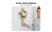 Artificial Flowers Easter Cross Wreath Ready to Hang Floral Cross Wall Decor Rustic Design for Christians, Outdoor, Church