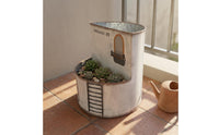 Distressed Finish Castle Flower Pot Drainage Hole Double-Layer Planter Balcony Accent Rustic Iron Planter Window Pattern
