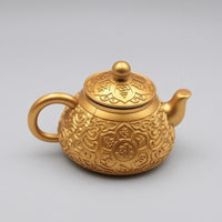 Kettle-Shaped Teapot Ornament Engraved Gold Teapot Ornament Fine Workmanship Home Decor