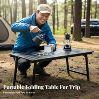 Slatted coilable Table Foldable Design Camping Gear Black Finish Collapsible Surface for outdoor mealkers, Tailgaters, outdoor meals, Beach outings, Backyard