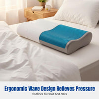 Gel Pillow, Viscoelastic Foam, Bamboo Charcoal, Ergonomic Wave Design, Breathable, Cervical Neck Support for Adults